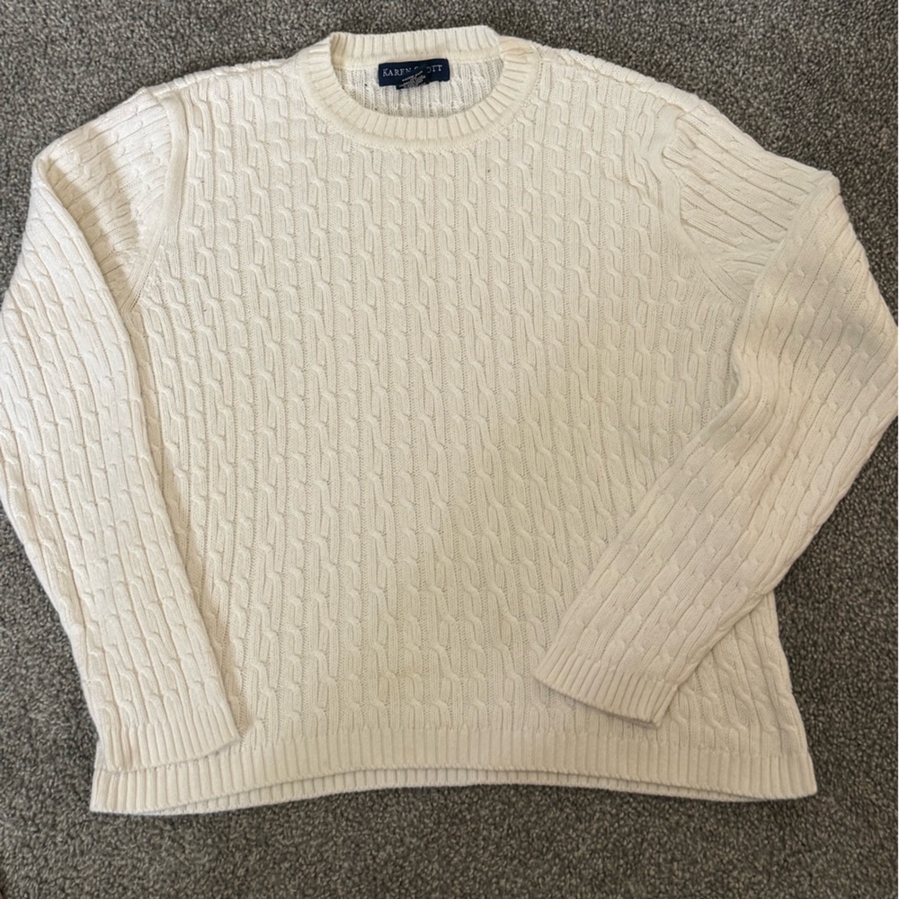 Karen Scott Women's Ivory Cable Knit Sweater 👚